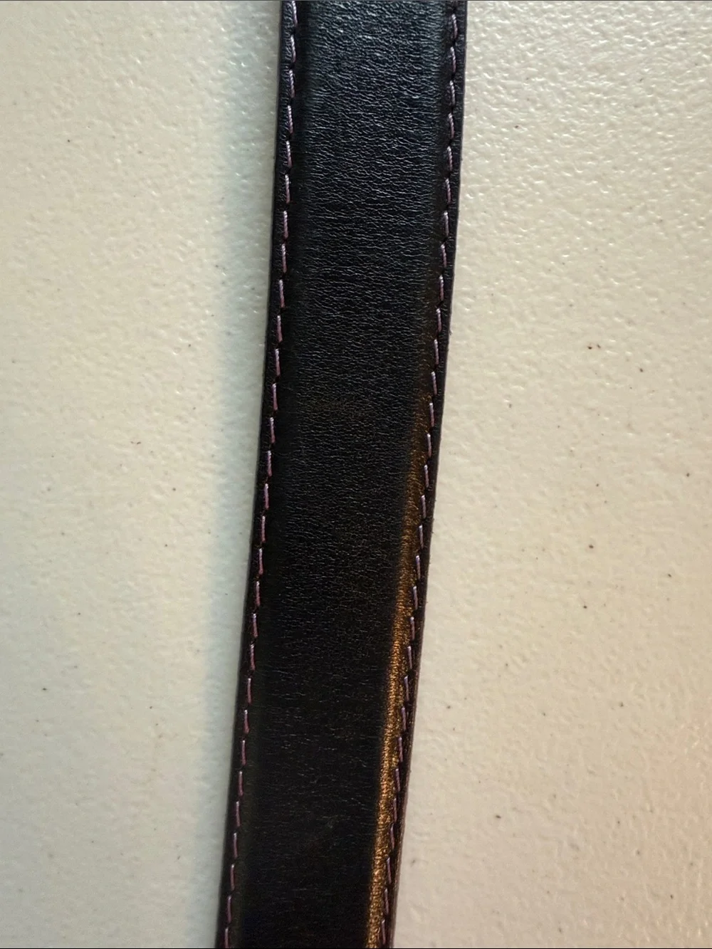 L.E.N. Black Leather Belt with Pink Contrast Stitching 40 inches